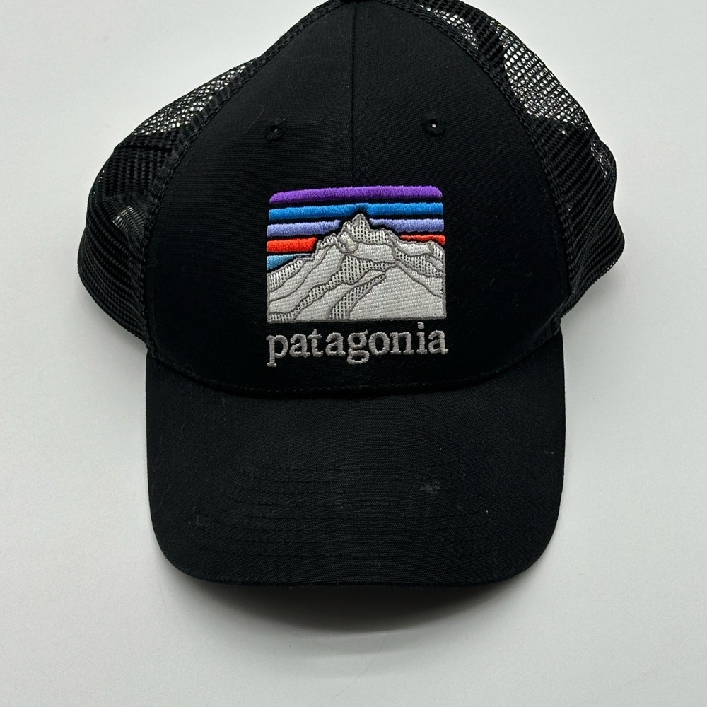 EUC Patagonia Mesh Canvas Patch Sunset Mountain Logo netplus Trucker Vintage Hat